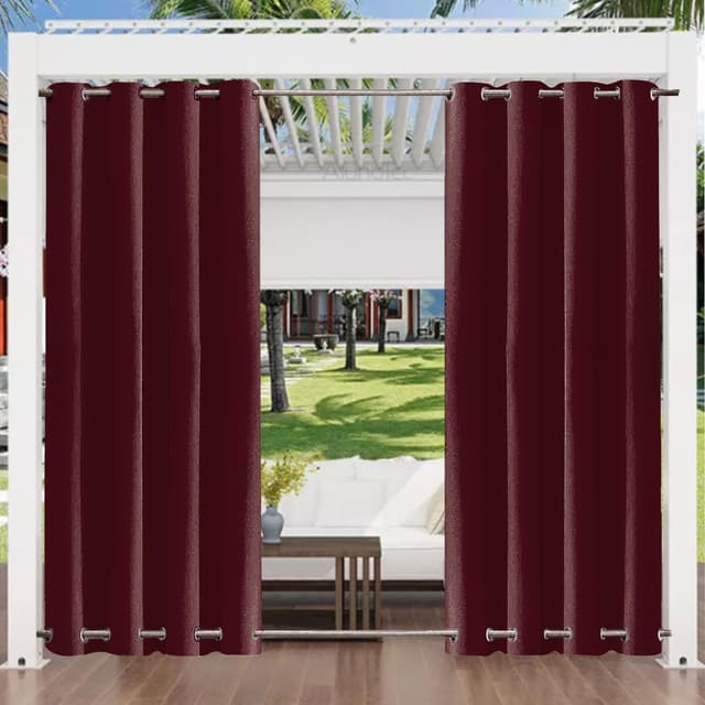 Aiyaoo Outdoor Vorhang Breit 212x215cm BxH (1 Stück), Blickdicht Wasserdicht Outdoor Gardine für Garten Terrasse Pavillon Veranda Balkon, Burgunderrot