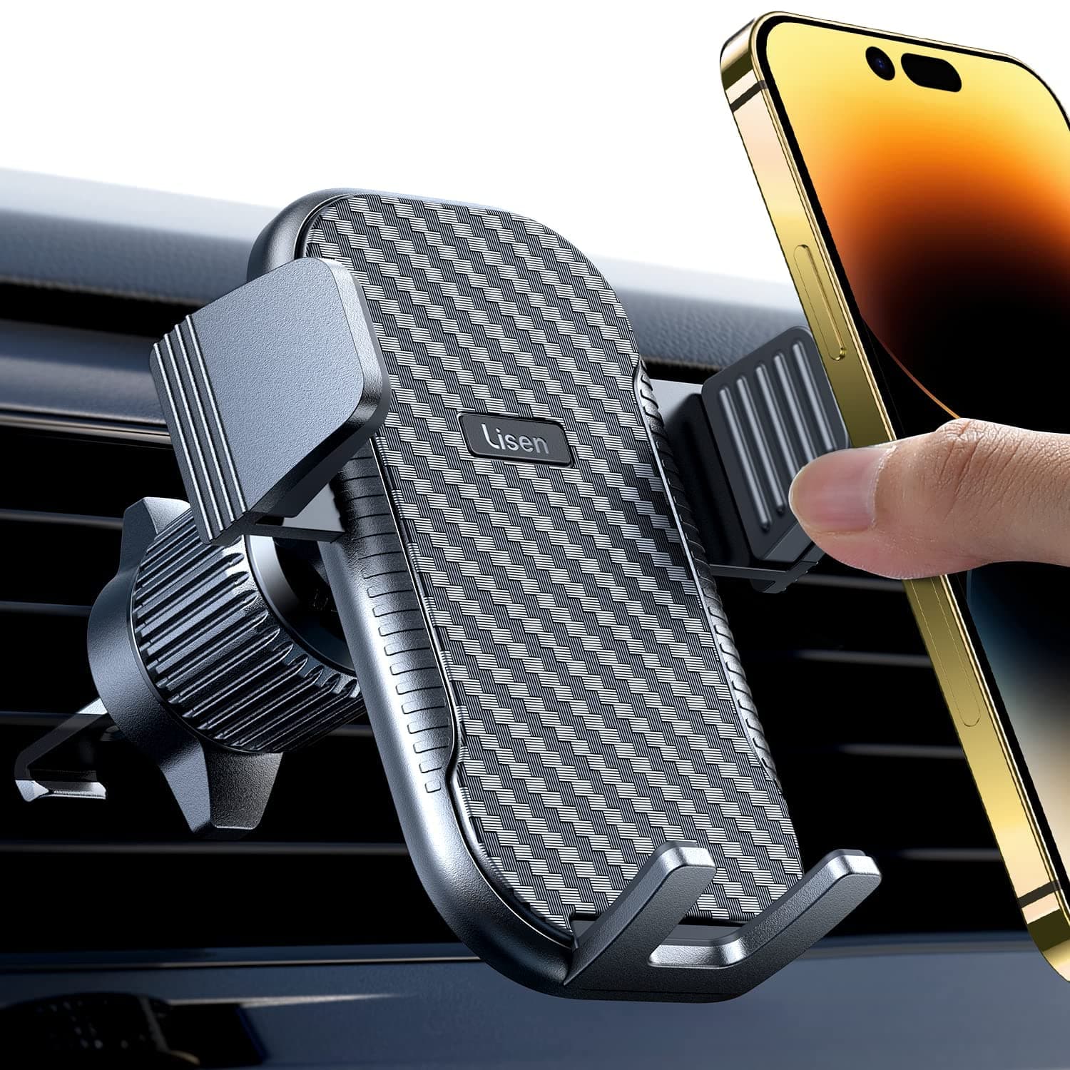 LISEN Handyhalterung Auto Lüftung [ 2024 Upgrade Lüftungsclip ] Kfz Handy Halterung [ 100% Sicherer Griff ] 360° Drehbar Autohalterung Zubehör für iPhone 16 Pro Max 15 14 13 12 11 Galaxy S24 Ultra