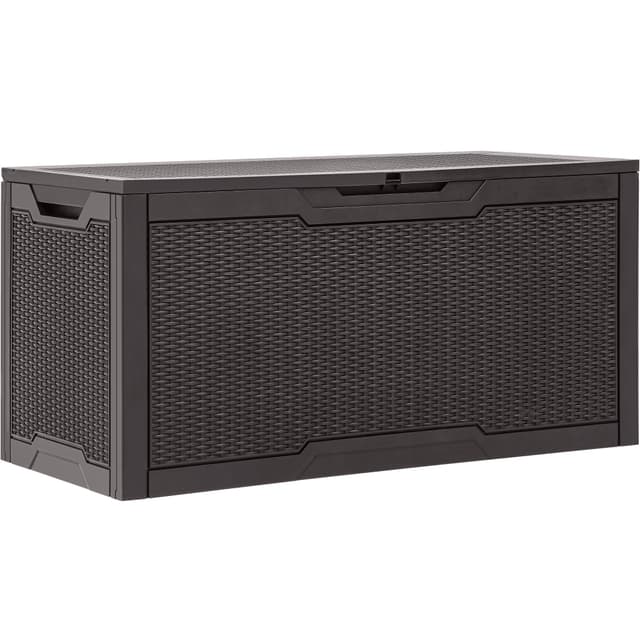 YITAHOME 100-Gallonen-Harz-Deckbox, wetterfest Außenspeicherbox, verschließbarer Innen- und Außenspeicher für Zubehör und Grundbedarf, dunkelbraun Dunkelbraun 380L