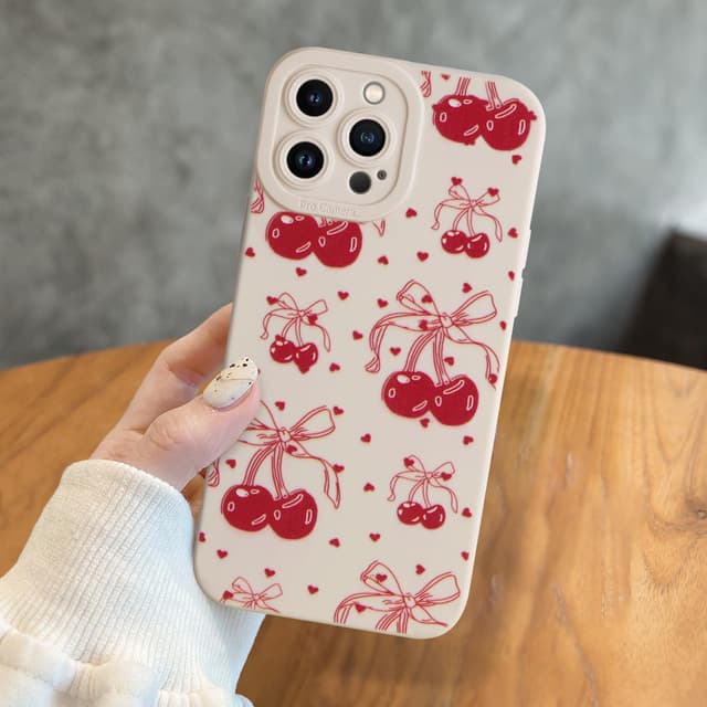 Handyhülle für iPhone 13 Pro Max Weiß mit Schleife Kirsche Muster, Mädchen Frauen Dünne Handyhülle, TPU Silikon Stoßfest Cover Case für iPhone 13 Pro Max Weiße Kirsche Schleife Für iPhone 13 Pro Max