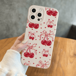 Handyhülle für iPhone 13 Pro Max Weiß mit Schleife Kirsche Muster, Mädchen Frauen Dünne Handyhülle, TPU Silikon Stoßfest Cover Case für iPhone 13 Pro Max Weiße Kirsche Schleife Für iPhone 13 Pro Max