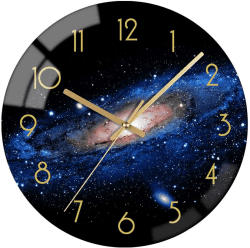 VIKMARI Glas Wanduhr Leise Nicht tickend Wand Uhren Qualität Quarz Batteriebetriebene Runde 30 cm Nacht-Himmel Muster Night Sky Pattern "12 Inch"