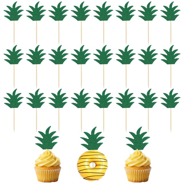 Tortendeko Ananas, 24pcs Cupcake Topper Blätter, Kuchen Deko Blätter, Kuchendeko Sommer, Perfekt für die Kuchendekoration Einer Tropischen Hawaii-Party Im Sommer