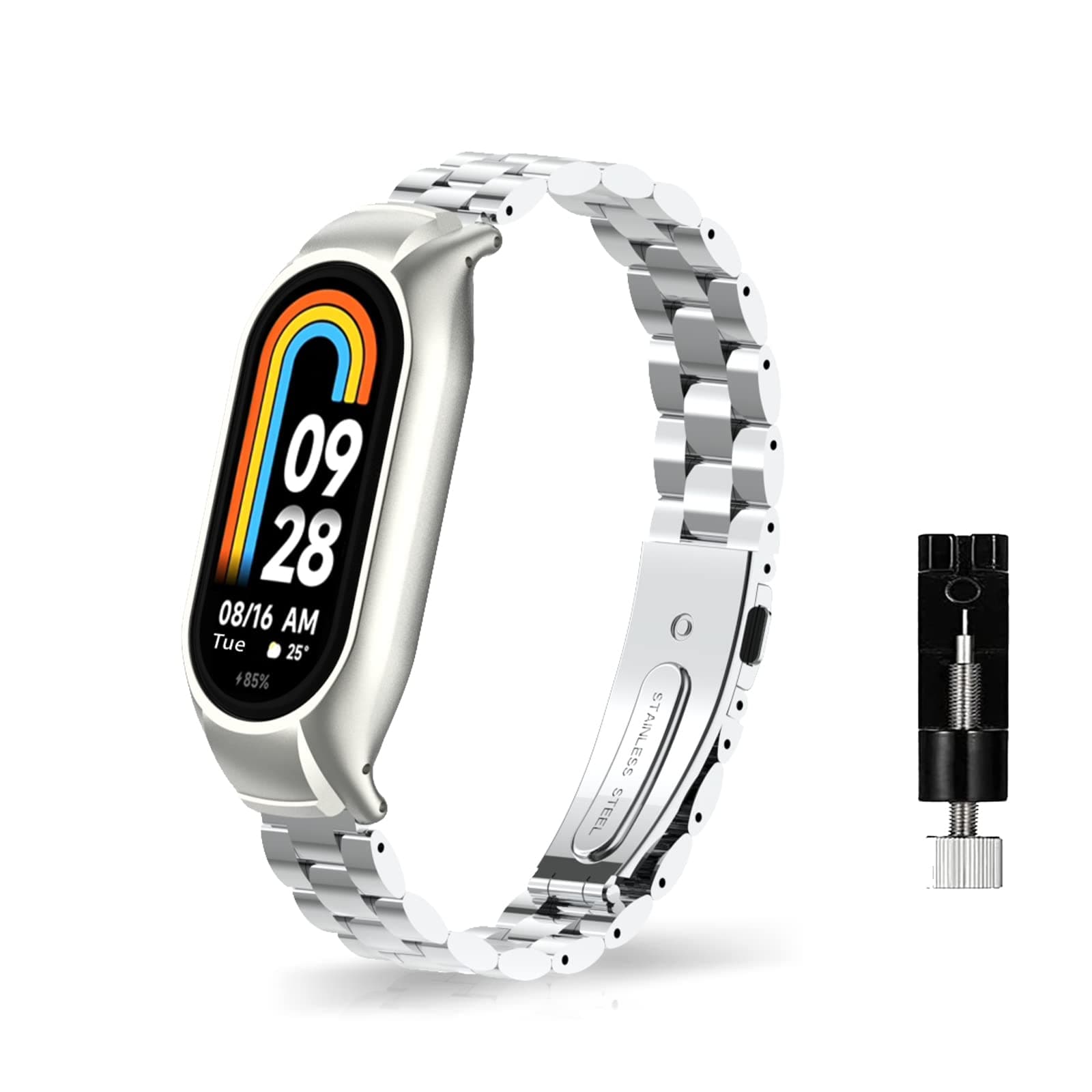 ZoRoll Armband Kompatibel mit Xiaomi Smart Band 8, Edelstahl Metal Ersatzarmband Herren & Damen Kompatibel mit Xiaomi Mi Band 8 - Silber Silber Xiaomi Smart Band 8/Xiaomi Mi Band 8