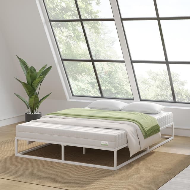 Novilla Bettgestell 90 x 200 cm,Bettrahmen 25 cm Hohe, Bettgestelle mit Lattenrost Holzlattenunterstützung, Stauraum unter dem Bett,Weiß 90 x 200 Weiß