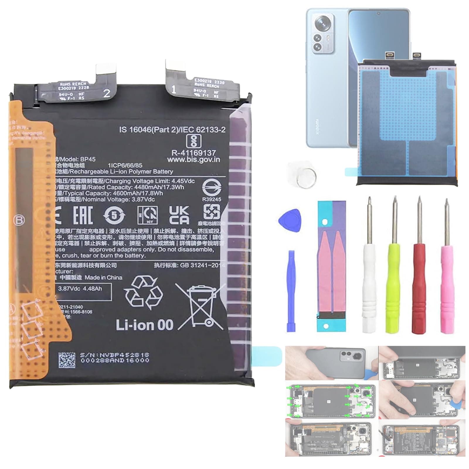 Aousavo BP45 ersatz akku BP45 Kompatibel mit Xiaomi 12 Pro BP45 Batteries