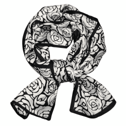 GIMIRO Satin Seidenschal Doppelschichten 150 x 16cm Krawatte Blumen Taillengürtel für Blazer, Mantel, Kleid (26# Black/White Camellia