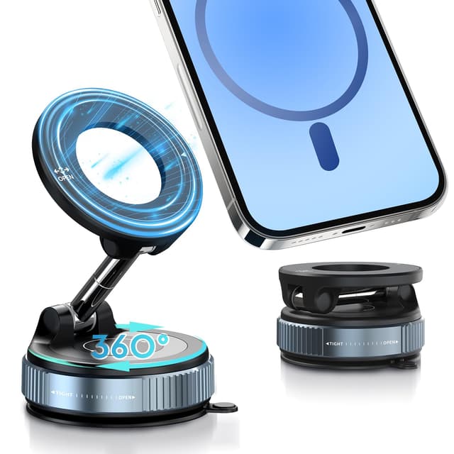 Handyhalterung Auto Magnetischer Autohalterung, Vakuum Magnet Handy Halterung 360° Drehbar, KFZ Handyhalter mit 20x N52 Starke Magnet, Handyhalter Auto Zubehör für iPhone 16/15/14/13/12 Pro Max Schwarz