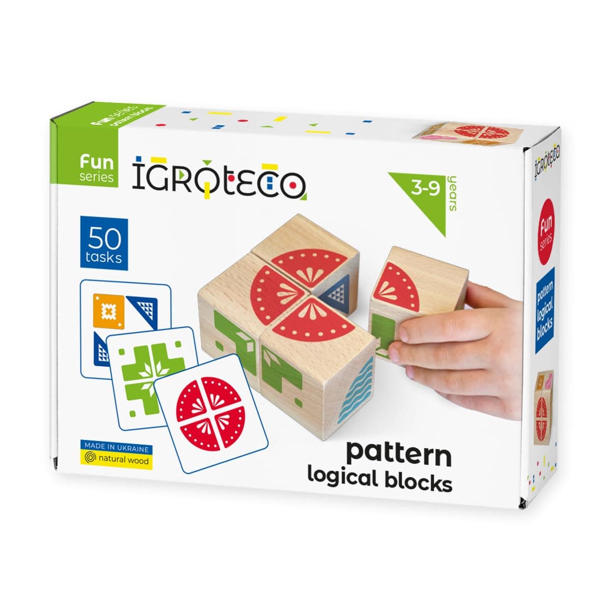 Igroteco® Logische Holz-Würfel Muster Legen – Kreatives Lernspiel für Kinder ab 3 Jahren, 4 Würfel und 50 Aufgaben – Pädagogisches Spielzeug für zu Hause und Kindergarten