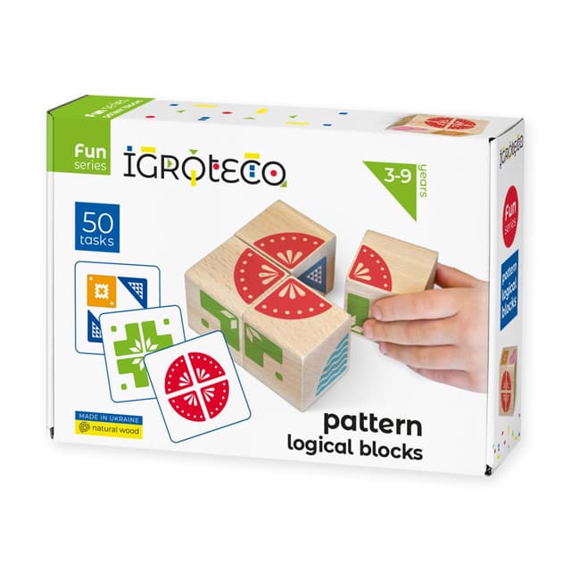Igroteco® Logische Holz-Würfel Muster Legen – Kreatives Lernspiel für Kinder ab 3 Jahren, 4 Würfel und 50 Aufgaben – Pädagogisches Spielzeug für zu Hause und Kindergarten