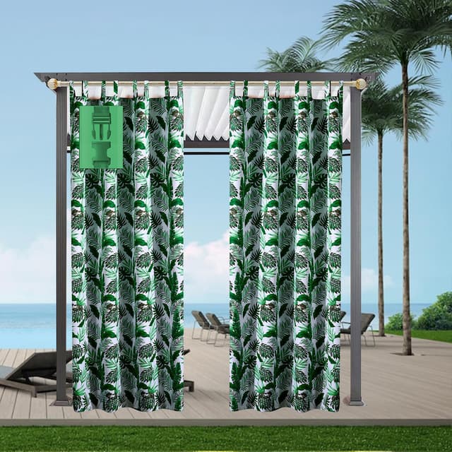 Comlax Outdoorvorhänge - Wasserdicht Tropische Blätter Outdoor Vorhang Balkon Terrasse Vorhängel UV Schutzmittel und Winddicht Vorhang, Balkon sichtschutz Vorhänge 1 Stück, Grün 132x275cm Green Tropical Leaves H275 x B132 cm (1er Pack)