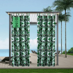 Comlax Outdoorvorhänge - Wasserdicht Tropische Blätter Outdoor Vorhang Balkon Terrasse Vorhängel UV Schutzmittel und Winddicht Vorhang, Balkon sichtschutz Vorhänge 1 Stück, Grün 132x275cm Green Tropical Leaves H275 x B132 cm (1er Pack)