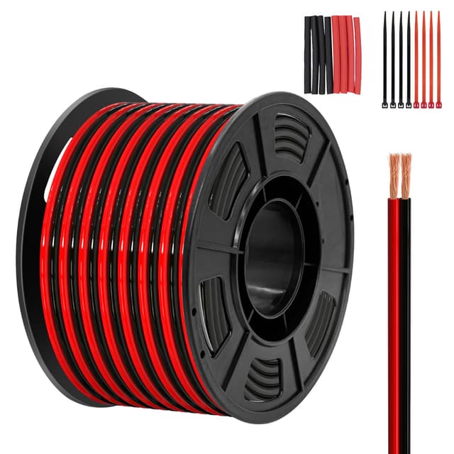 Piwaal 14AWG Wire Reel 2.0 mm² 100ft Pro Rolle, 14 Gauge 2-Adriger Paralleldraht (Rot 30,48 m, Schwarz 30,48 m), Blankes Kupfer,für LED-Streifen/Birnen/Röhren. 100FT 2*2,5mm²