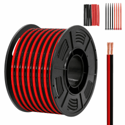 Piwaal 14AWG Wire Reel 2.0 mm² 100ft Pro Rolle, 14 Gauge 2-Adriger Paralleldraht (Rot 30,48 m, Schwarz 30,48 m), Blankes Kupfer,für LED-Streifen/Birnen/Röhren. 100FT 2*2,5mm²