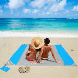 OUSPT stranddecke 210 x 200 cm, Picknickdecke,stranddecke sandfrei，4 Befestigung Ecken, Ultraleicht kompakt Wasserdicht und sandabweisend Grau