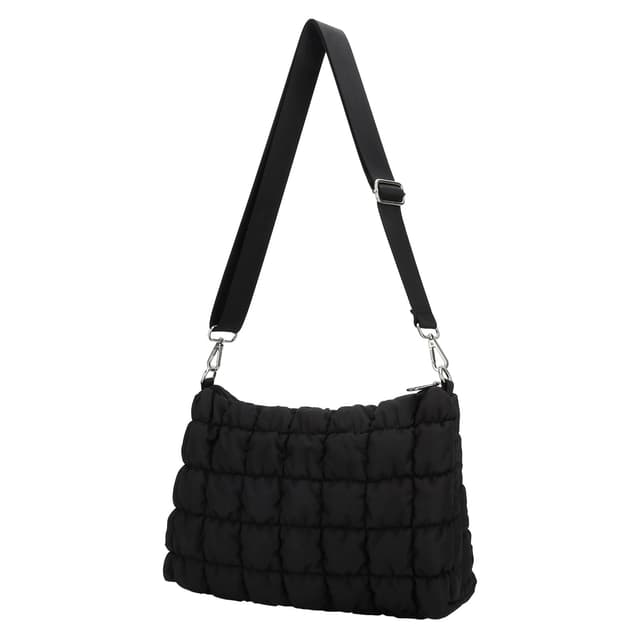 DOB SECHS Puffer Schultertaschen Damen, Groß Crossbody Bag, Cute Baumwolle Quilted Shopper Tasche,Leicht Gesteppte Umhängetasche, Schwarz