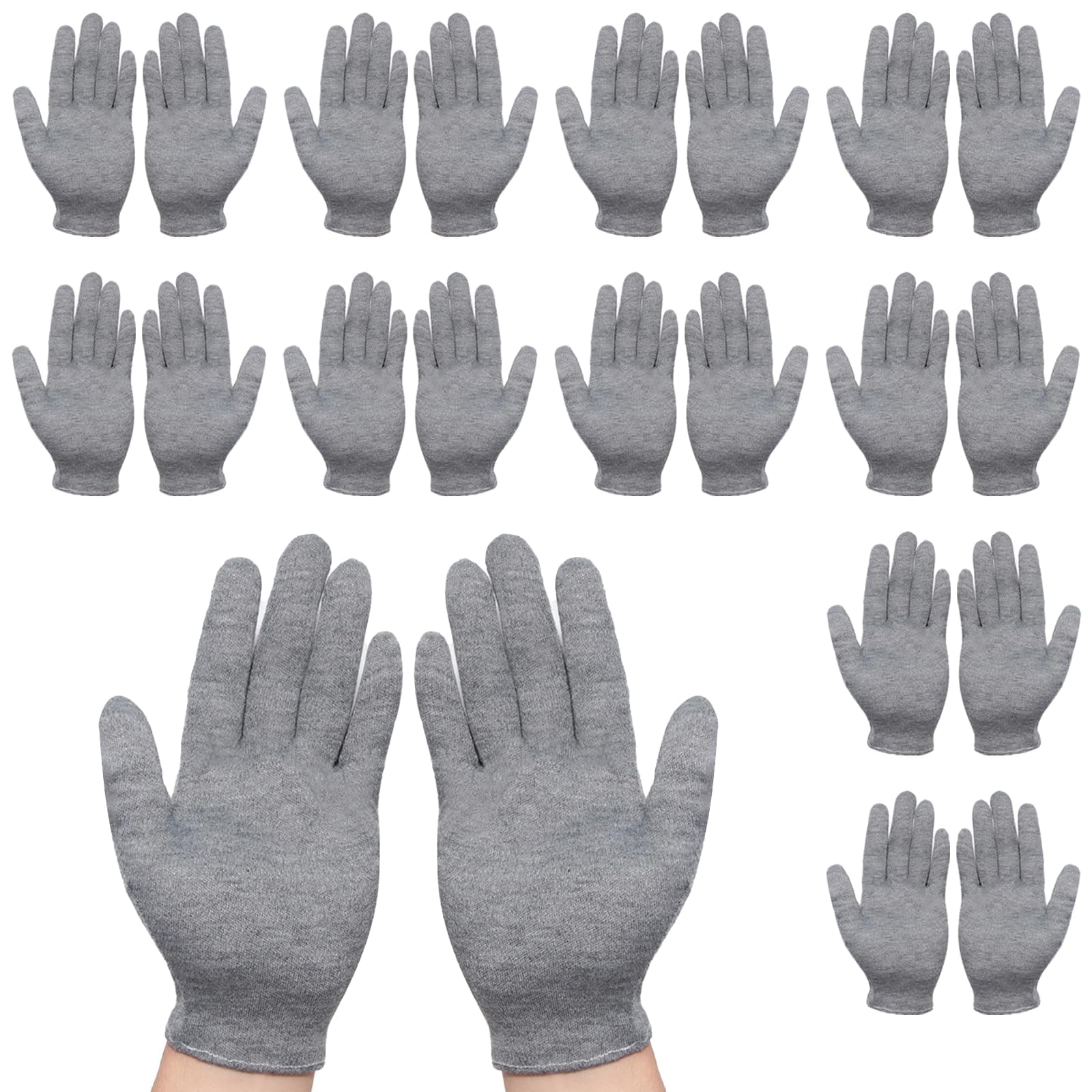 BORISCA 11 Paar Baumwollhandschuhe Damen, Grau Handschuhe Weich Unterziehhandschuhe Dünn Stoffhandschuhe Elastisch Textilhandschuhe Wiederverwendbar für Schmuckinspektion, Trockene Hände