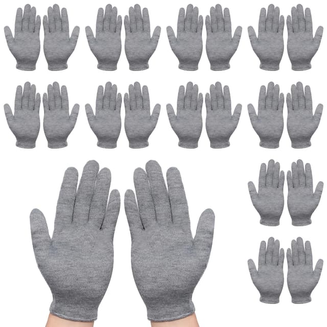 BORISCA 11 Paar Baumwollhandschuhe Damen, Grau Handschuhe Weich Unterziehhandschuhe Dünn Stoffhandschuhe Elastisch Textilhandschuhe Wiederverwendbar für Schmuckinspektion, Trockene Hände
