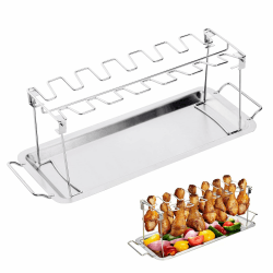 Woobroo 12-in-1 Hähnchenschenkel-Halter für Grill Mit Auffangschale – Edelstahl-Rost für 12 Beine, ofenfeste Grillzubehör für Gas-/Holzkohlegrill & Backofen