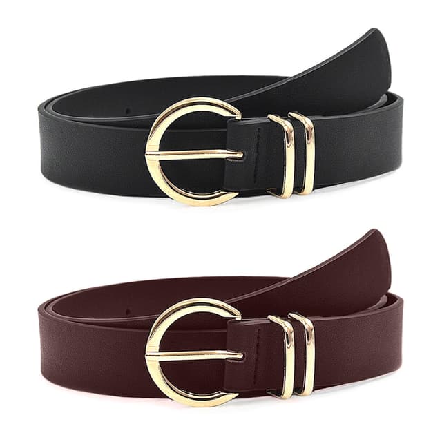 DHSWNNG 2 Stück Damen Ledergürtel, Mode Damen Leder Gürtel Goldschnalle Belt Women für Frauen Jeans Kleider (Schwarz, Braun)