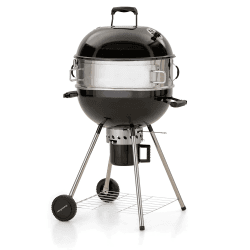 Kugelgrill, Holzkohlegrill mit PizzaRing, Deckel Thermometer, Abnehmbaren Verchromter Grillrost, Einstellbarer Luftzufuhr, Ascheauffangbehälter, Kohlegrill für Garten oder Balkon (E02GR013)