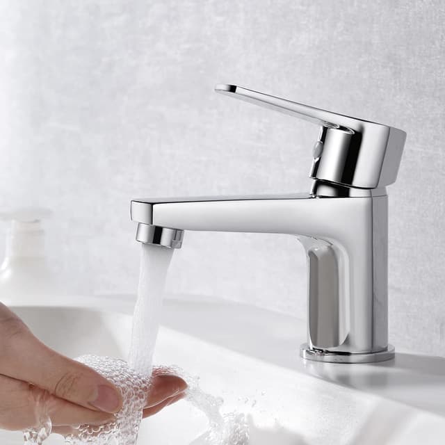 Ibergrif Bad Wasserhahn Einhebelmischer Chrom – Waschtischarmatur mit Wassersparfunktion, Anti-Fingerprint & Einfache Montage, Modell M11057 Waschtischarmatur Ohne Kaltstart