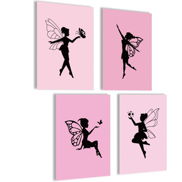 mojoliving Bilder Kinderzimmer jungen Baby Zimmer Poster Set Wandbilder Kinderzimmer mädchen Babyzimmer Deko Bilder für Baby Zimmer Dekoration (Elfe Fee Kontur)