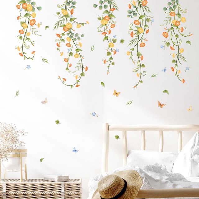 Supzone Wandtattoo Blumen Wandaufkleber Gelbe Prunkwinde Blume Wandsticker für Wohnzimmer Schlafzimmer Küche Sofa TV-Hintergrund Wanddeko