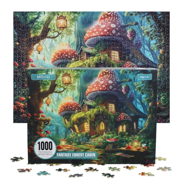 MISITU Puzzle 1000 Teile für Erwachsene Pilzhaus im Zauberwald Weihnachtspuzzle 70 x 50cm
