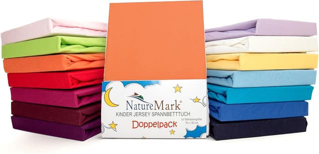 2er Sparpack Kinder Spannbettlaken Jersey 100% Baumwolle für Kinderbettmatratzen ÖKO Tex Geprüft- Gr. 70 x 140 cm, Terrakotta / Dunkeloragne