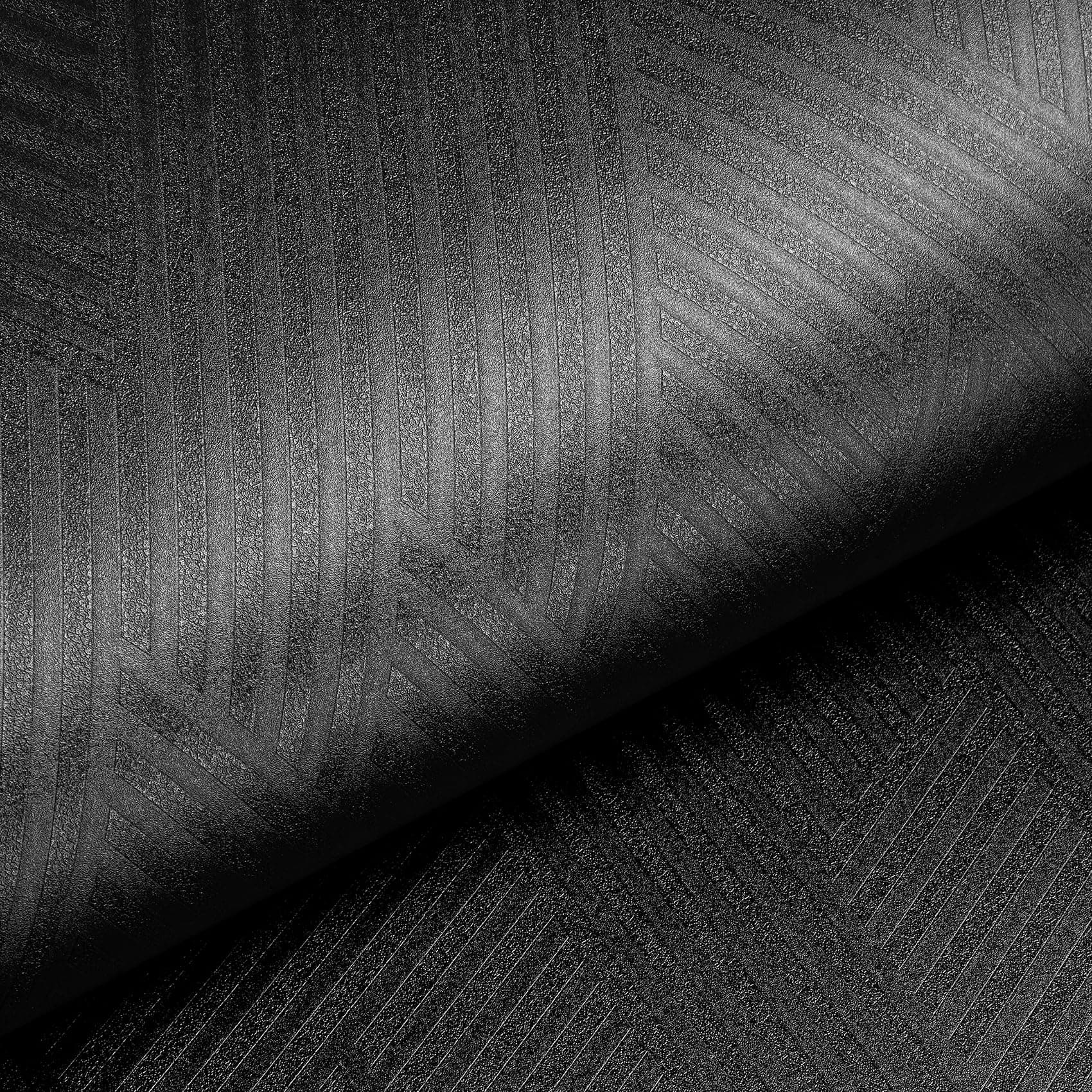 Livelynine Selbstklebende Tapete Schlafzimmer Wohnzimmer Wand Schwarz Klebefolie Möbel Küchenfronten Shrank 40CMx10M Möbelfolie Schwarz Matt Geometrische Tapete Badezimmer Wasserfest Schwarze Folie 40CMx10M Schwarz Geometrische