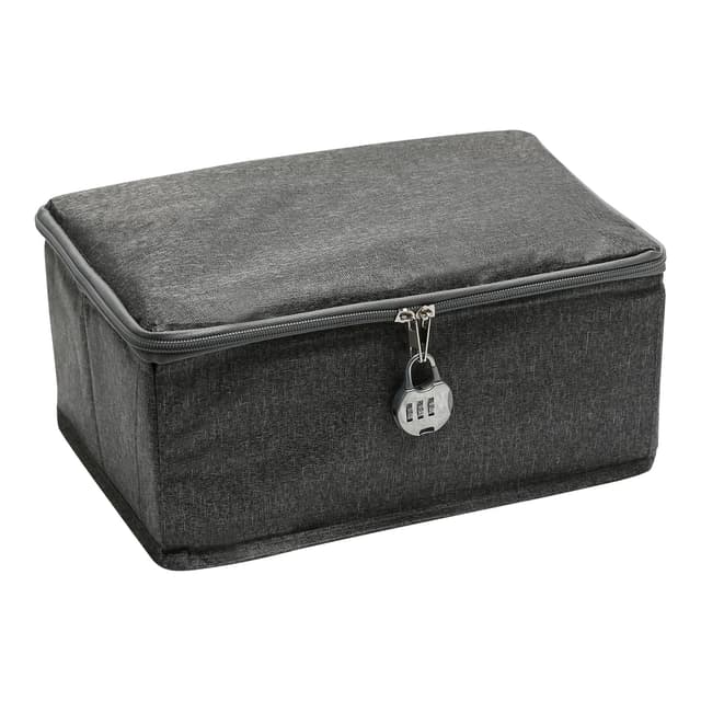 TENTHPEO Abschließbare Box mit Zahlenschloss, Faltbare Aufbewahrungsbox mit Deckel für Medikamenten, Kleidung, Spielzeug - Wasserdicht & Staubdicht (30x20x14cm)