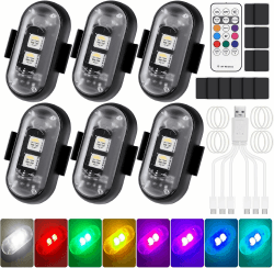 6 Stück Kabellose LED Lichter Autos, 8 Farben Wasserdicht Auto Antikollisionslichter mit Fernbedienung, Strobe Drone Light, USB-Aufladung Antikollisionslichter, für Drohne, LKW, Motorrad, Fahrrad Angebot bei HelloDeals