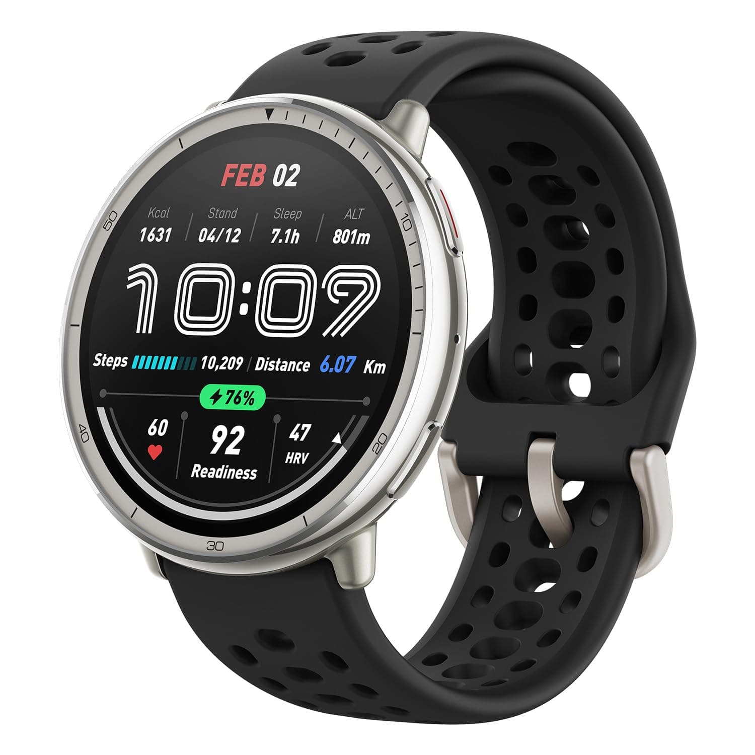 Amazfit Active 2 Smart Watch 44mm, AI, Sprachsteuerung, GPS und kostenloses Kartenmaterial, 10 Tage Akku, Fitness Tracker mit 160plus Sportmodi, 5 ATM wasserdicht für Android und iPhone Schwarzes Silikon