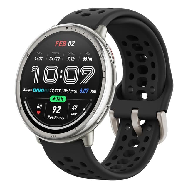 Amazfit Active 2 Smart Watch 44mm, AI, Sprachsteuerung, GPS und kostenloses Kartenmaterial, 10 Tage Akku, Fitness Tracker mit 160plus Sportmodi, 5 ATM wasserdicht für Android und iPhone Schwarzes Silikon