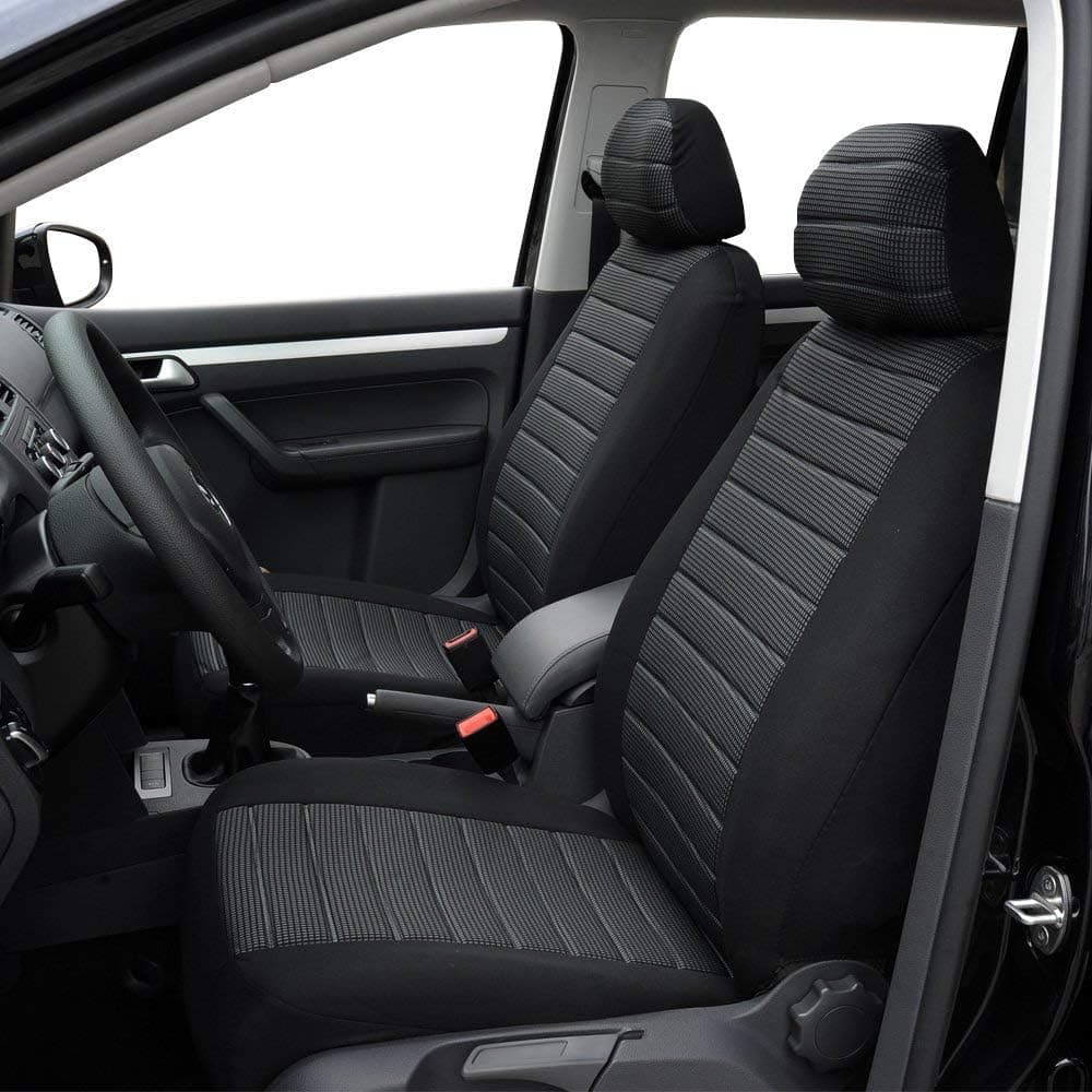 TOYOUN Universal Sitzbezüge Auto Vordersitze Autositzbezüge Schonbezüge Vorne Vordersitzbezüge Seitenairbag geeignet, 2er Jacquard-Fabirk Autoschonbezüge, Grau Grau Kopfstütze abnehmbar - Vordersitze