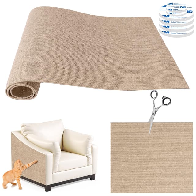 200x40CM Selbstklebend kratzmatte Katze, Kratzbretter Katze Wand, DIY Kratzbrett, Kratzschutz Sofa Ideal für kratzteppich Katzen, Katzenkratzbretter, Kratzwand (Khaki) Khaki 200*40cm