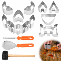 Halloween Kürbis Schnitzwerkzeuge, Schnitzmesser Kürbis Set, DIY Kürbis Halloween Dekoration, 13Pcs Einfache Sichere Kürbis Schnitzvorlagen, für Kinder Erwachsene DIY Kürbis Schnitzmesser Bastelset 13 Pcs
