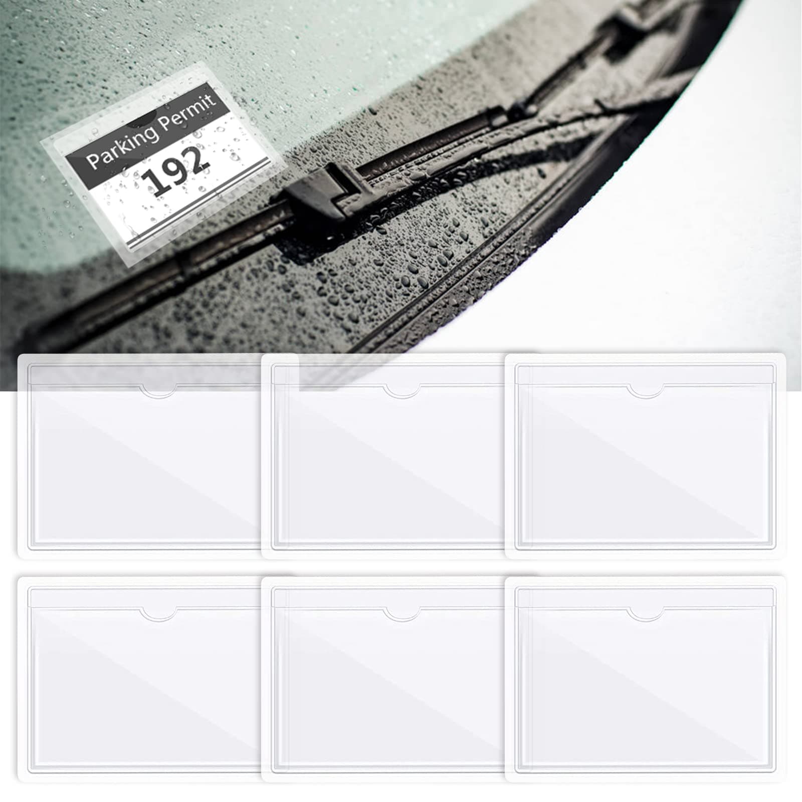 Auto Parkschein Clip,Parkschein-Taschen,Glasmagnet Parkausweishalter Windschutzscheibe Parkausweis Halter Hülle -Parklizenz Selbsthaftend,Transparente Klebetasche für Auto Genehmigungen, 6 Stück