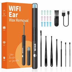 Xylla Ohrenschmalz Entferner Otoskop 1920P HD-Ear Wax Removal IP67 Wasserdicht WIFI Otoskop 360°Weitwinkel ohrreiniger mit 6 LEDs Tragbares Vergnügen der Ohrreinigungr (Schwarz) Black Angebot bei HelloDeals