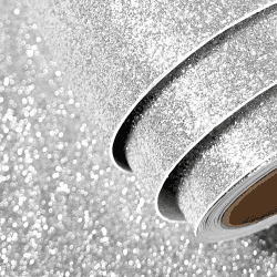 FunStick 40CMx6M Graue Glitzer Tapete Selbstklebend Glitzerfolie Silber Klebefolie Basteln Selbstklebend Folie Für Möbel Sticker Glitzer Aufkleber Glitzerpapier zum Basteln Plotterfolie Vinyl Weiß Glitzerfolie Silber 40CM x 6M