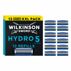 Wilkinson Sword - Hydro 5 Rasierer für Männer, 12 Ersatzklingen, Feuchtigkeitsspendende Gel-Pools und umklappbarer Trimmer 1 stück (12er Pack)