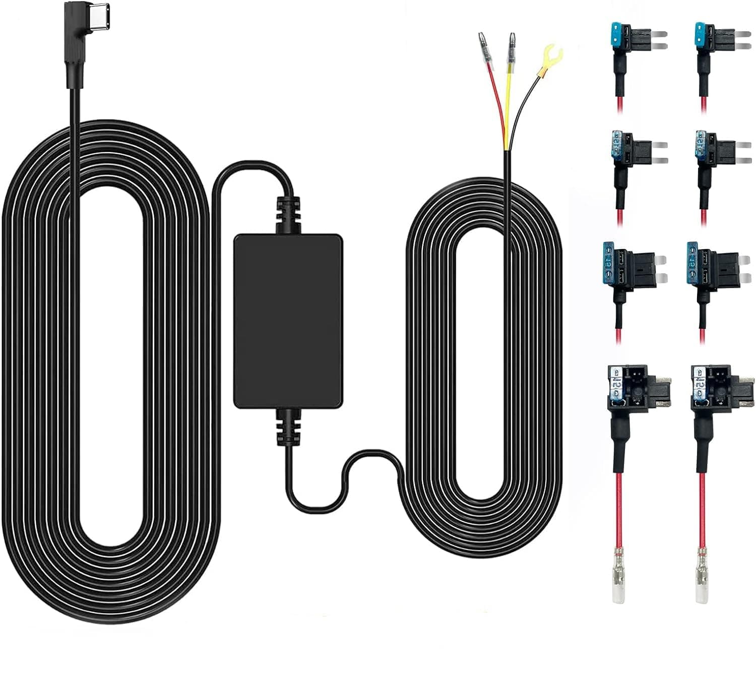 GKU USB-C Hardwire Kit mit Doppelten 4 Sicherungen, 12V-24V auf 5V/2.5A, 3.5 Meter, Dash-Kamera-Ladegerätkabel, 24-Stunden-Parküberwachung, Unterspannungsschutz für meisten Type-C-Anschluss Dashcams
