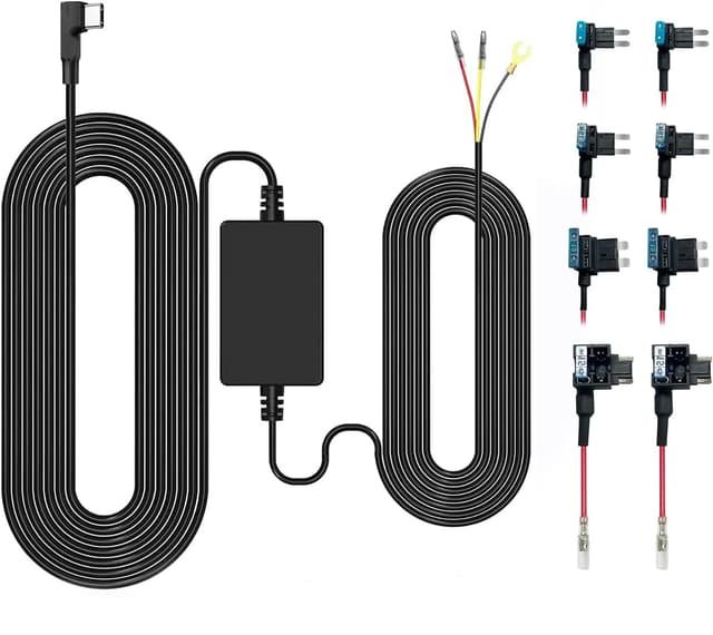 GKU USB-C Hardwire Kit mit Doppelten 4 Sicherungen, 12V-24V auf 5V/2.5A, 3.5 Meter, Dash-Kamera-Ladegerätkabel, 24-Stunden-Parküberwachung, Unterspannungsschutz für meisten Type-C-Anschluss Dashcams