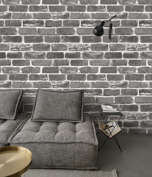 Grau Ziegelstein Tapete,44.5 x 1000cm Tapete Backstein Grau Weiß Ziegel Klebefolie Möbel Vintage klebetapete Selbstklebend Möbelfolie Selbstklebend für Badezimmer Wohnzimmer Schlafzimmer Küche 91072-2 0.4W x 10L m