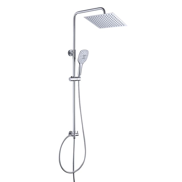 JOHO Duschset ohne Armatur, chrom, Edelstahl Duschsystem, Regendusche set, Überkopfbrause set, Duschgarnitur, eckige Kopfbrause 20x20cm Chrom Eckig 20x20cm