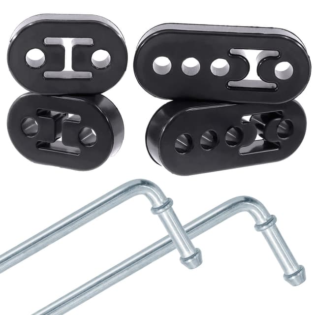 Wokape 6 Stück Auto Auspuff Gummi Aufhänger Isolator Halterung Buchse Halterung mit Edelstahl Universal Auspuff Aufhänger Stangen geschweißt auf 90° (2 Loch 4 Loch, Lochdurchmesser 1,2 cm)
