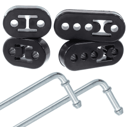 Wokape 6 Stück Auto Auspuff Gummi Aufhänger Isolator Halterung Buchse Halterung mit Edelstahl Universal Auspuff Aufhänger Stangen geschweißt auf 90° (2 Loch 4 Loch, Lochdurchmesser 1,2 cm)