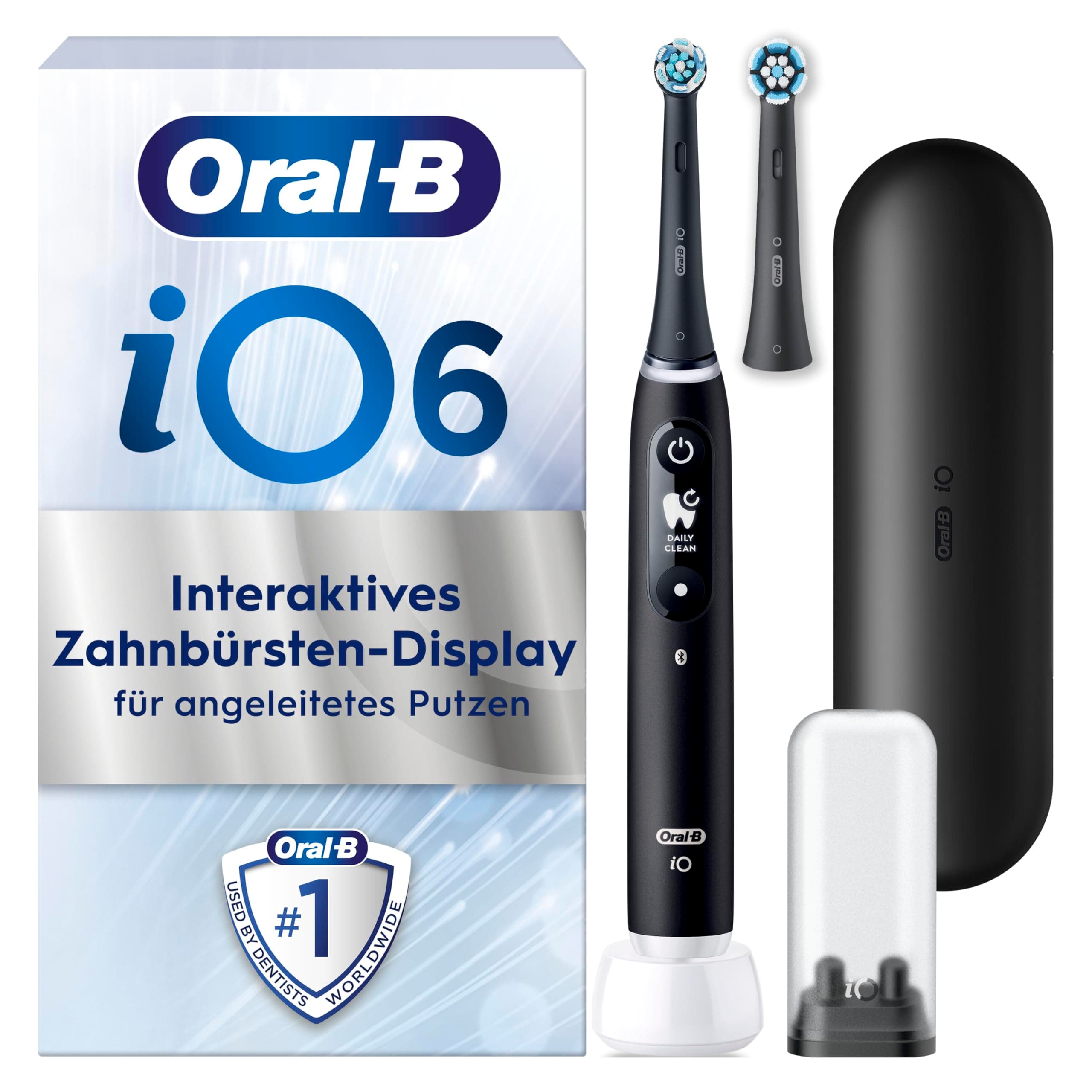 Oral-B iO Series 6 Elektrische Zahnbürste/Electric Toothbrush, 2 Aufsteckbürsten, 5 Putzmodi für Zahnpflege, Display & Reiseetui, Valentinstagsgeschenk für Ihn/Sie, Designed by Braun, black lava