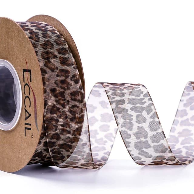 CHTME Organzaband mit Leopardenmuster 25mm*10 Yards Organzaband Chiffonband Transparentes Organza Bänder Schleifenband Dekoband Geschenk Weihnachtsdekoration Hochzeitszubehör Leopardenmuster